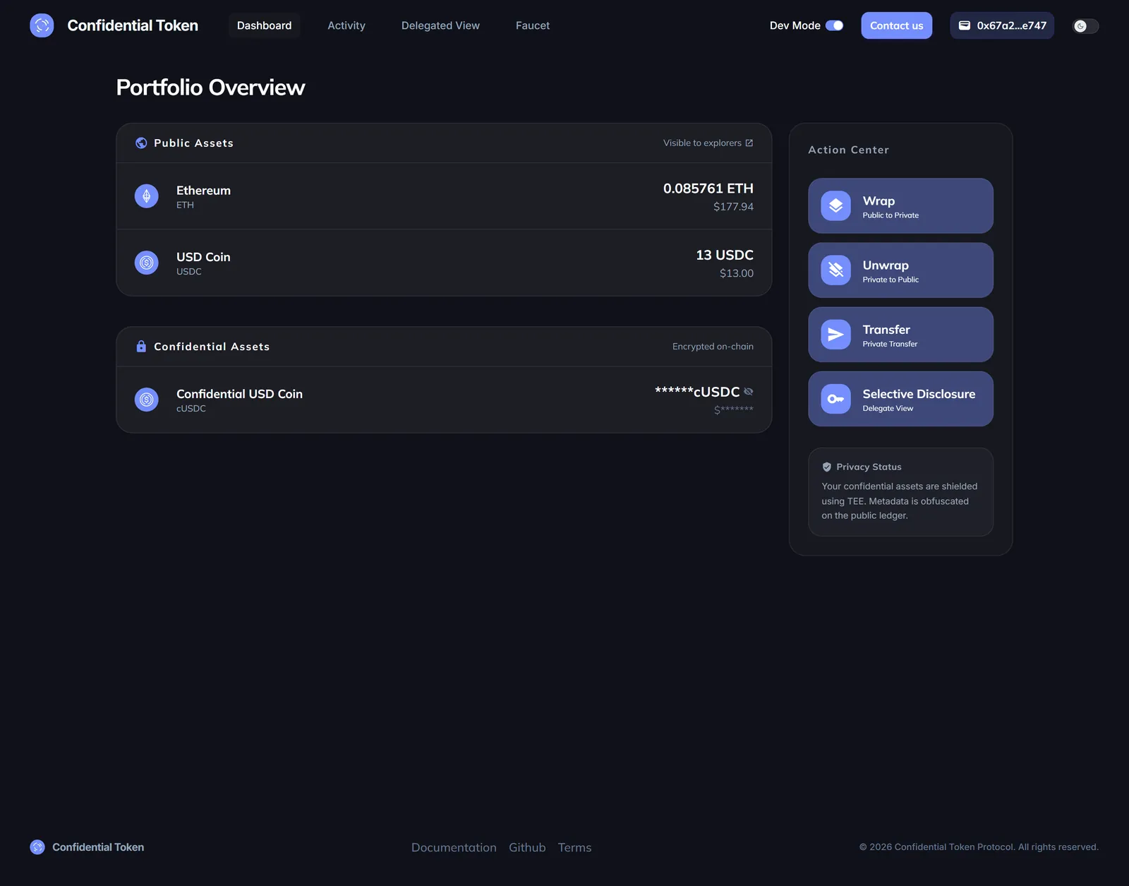 Portfolio overview. Public and confidential assets side by side